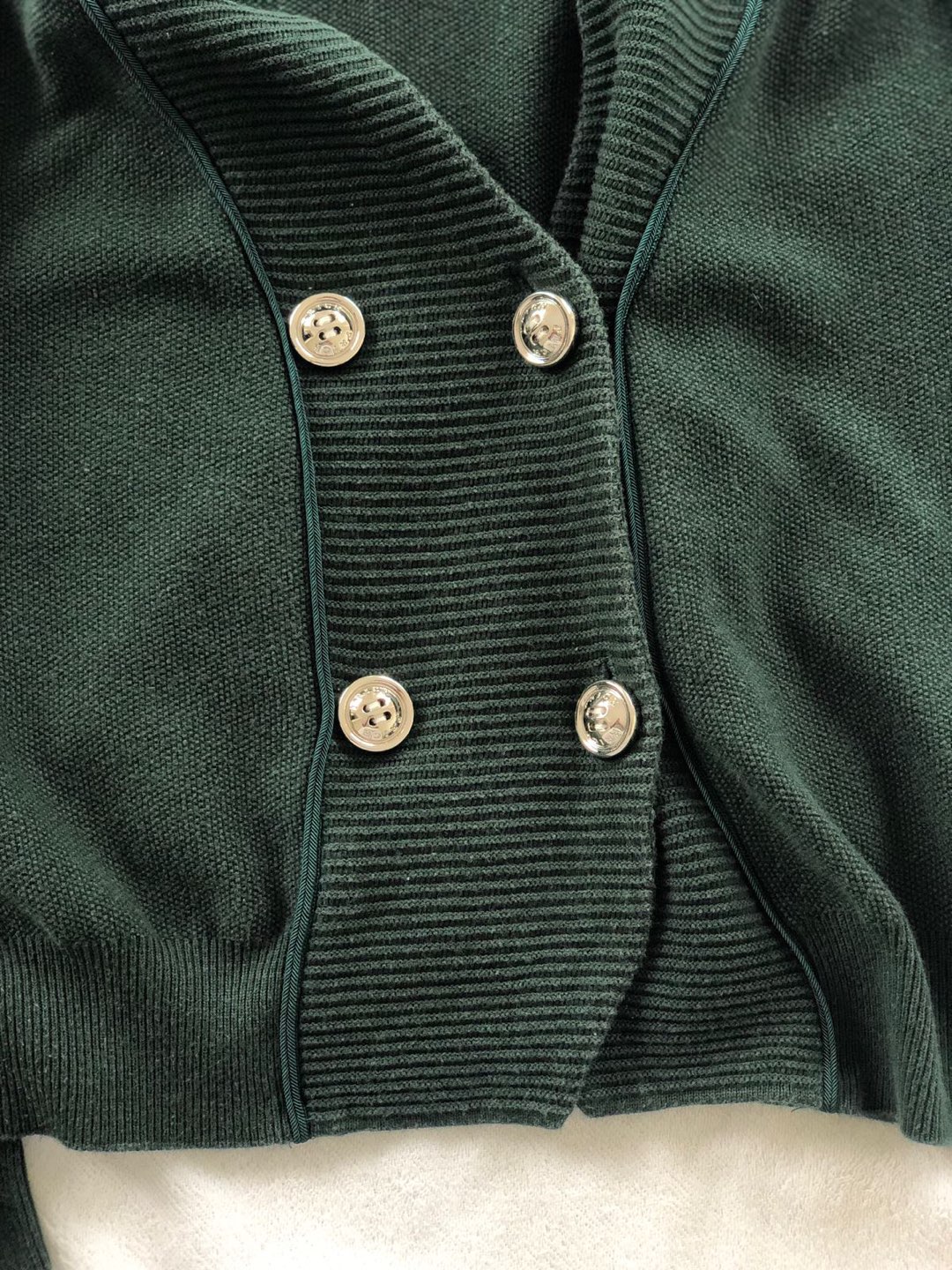 PRICH pride & rich green olive sweater, crochet, gold buttons, S - photo 3
