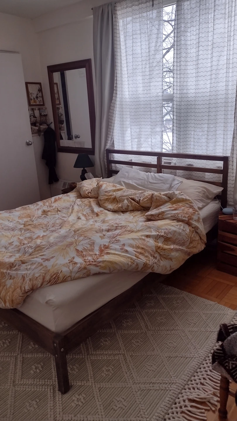 double bed frame - solid wood from ikea, warm rustic grey thumbnail
