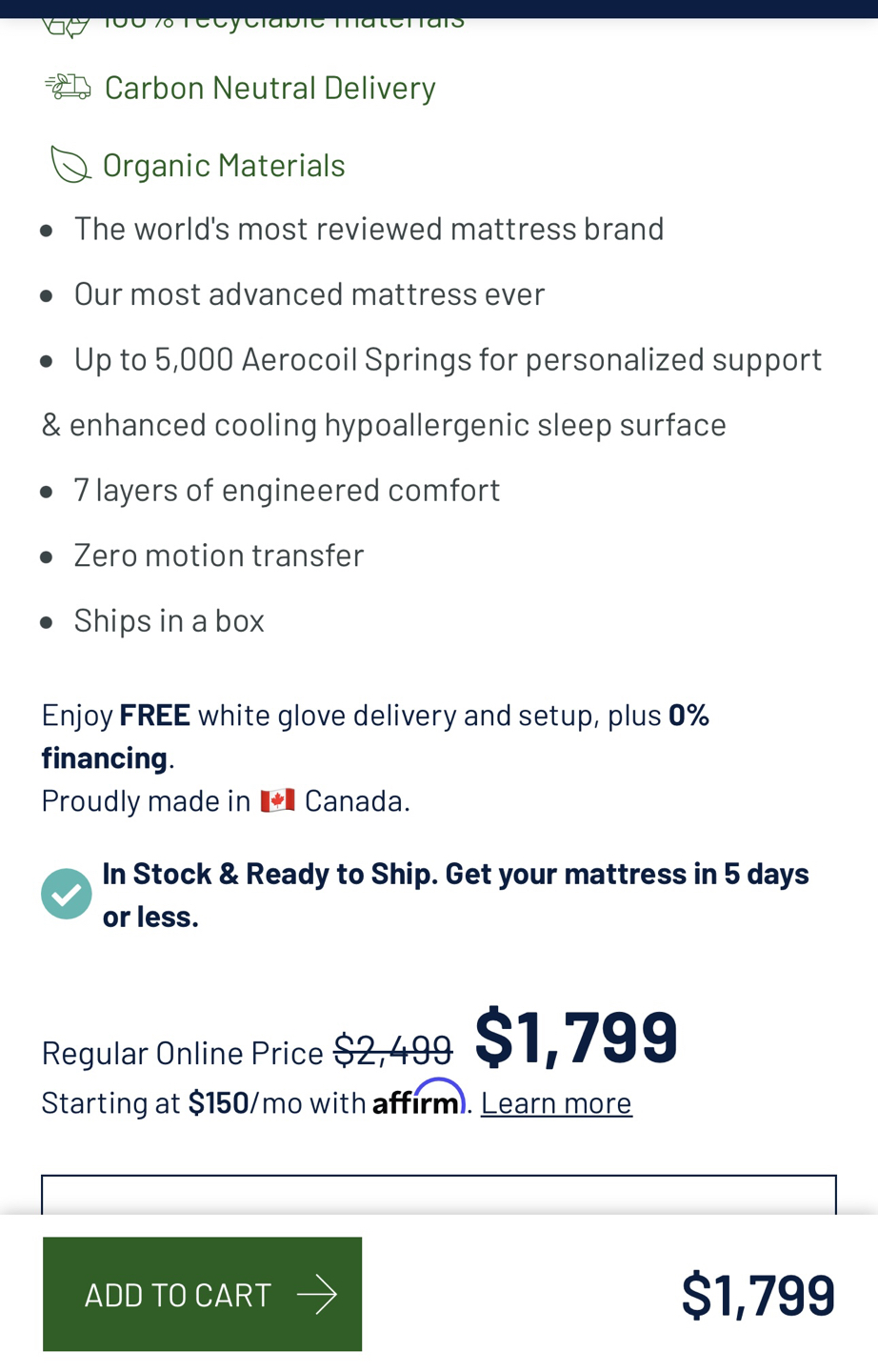 Simba Organic mattress, size Queen, New , $1200 thumbnail