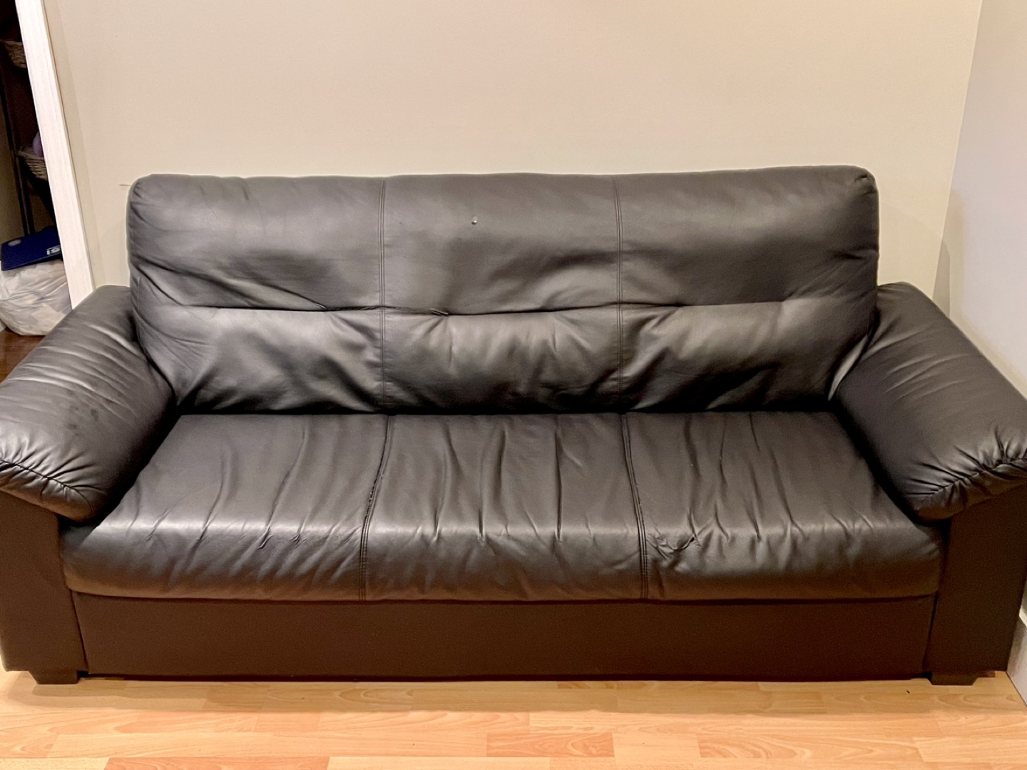 Faux Black Leather Couch 3-Seater - photo 2