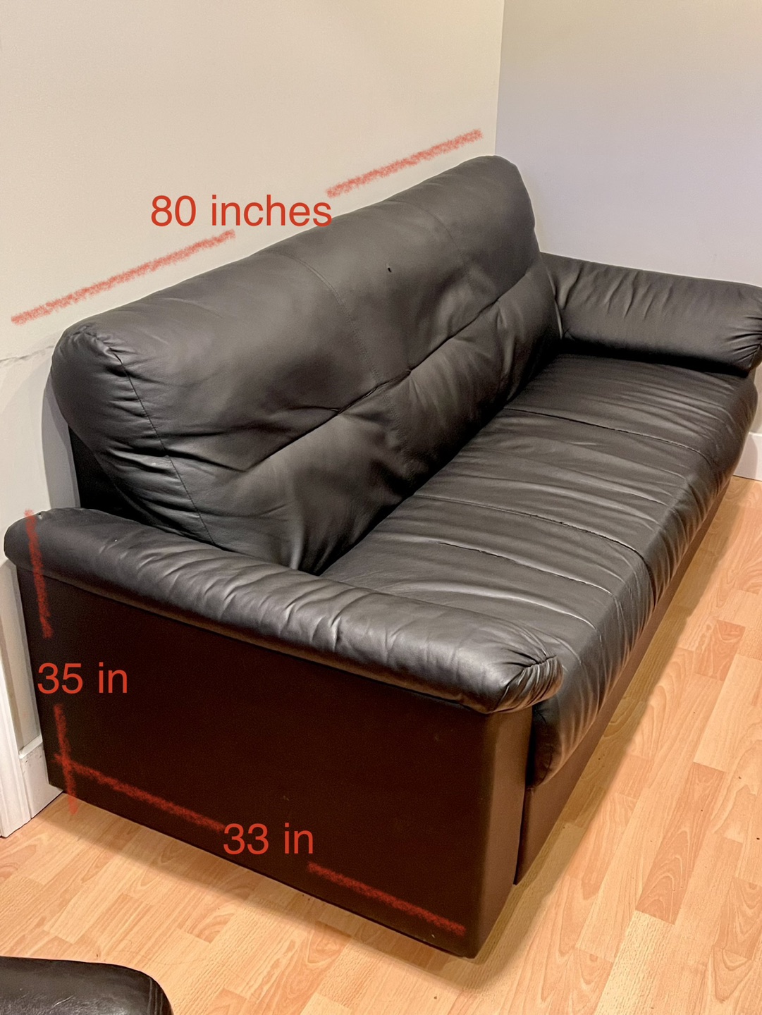 Faux Black Leather Couch 3-Seater - photo 3