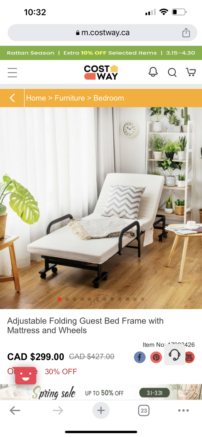 Adjustable Folding Guest Bed Frame with Mattress and Wheels - photo 4
