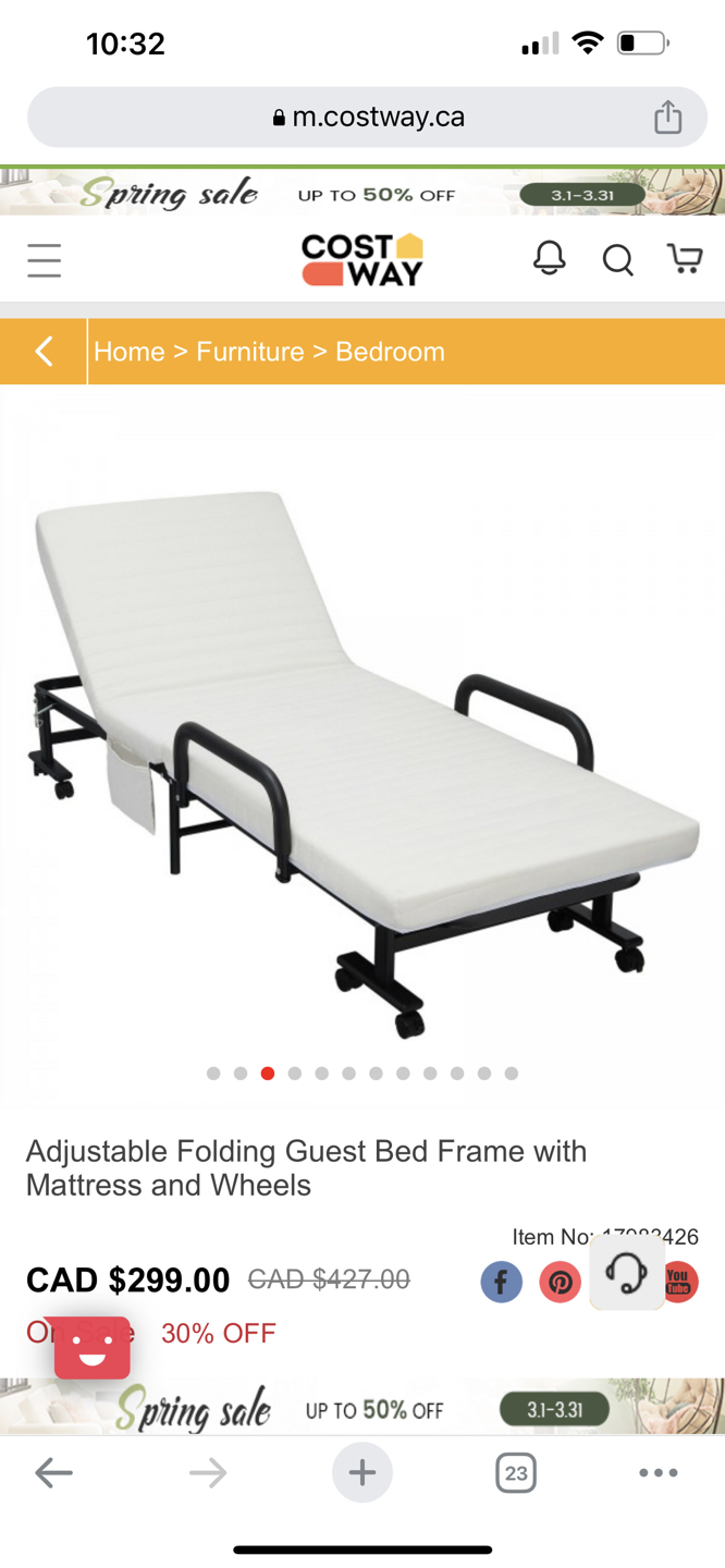Adjustable Folding Guest Bed Frame with Mattress and Wheels - photo 2