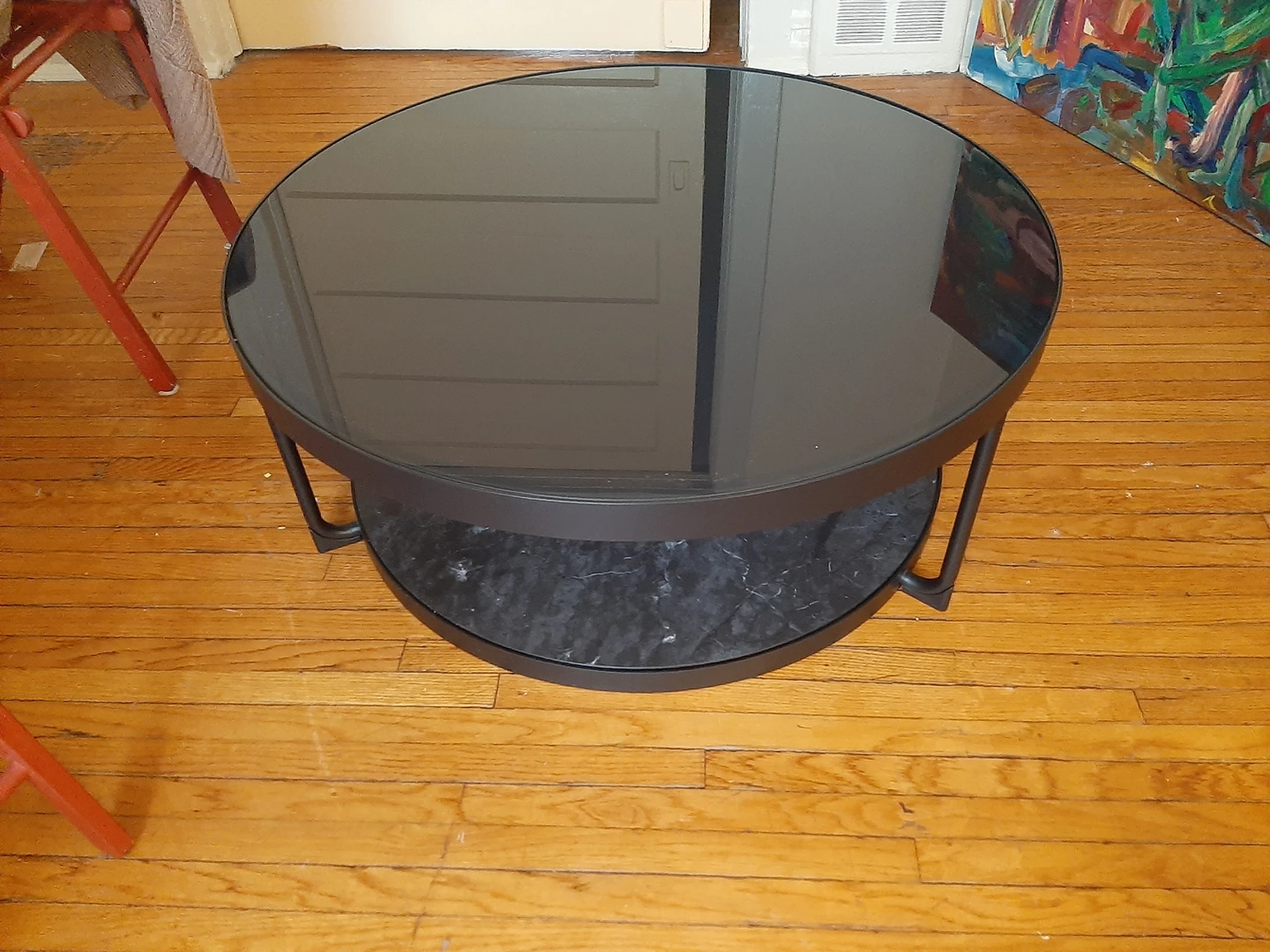 Ikea black round coffee table with glass top