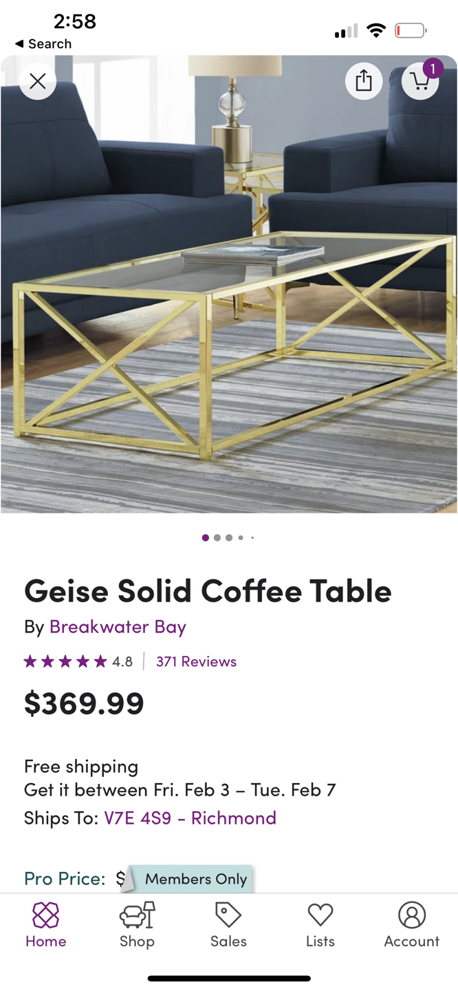 Golden modern coffee table
