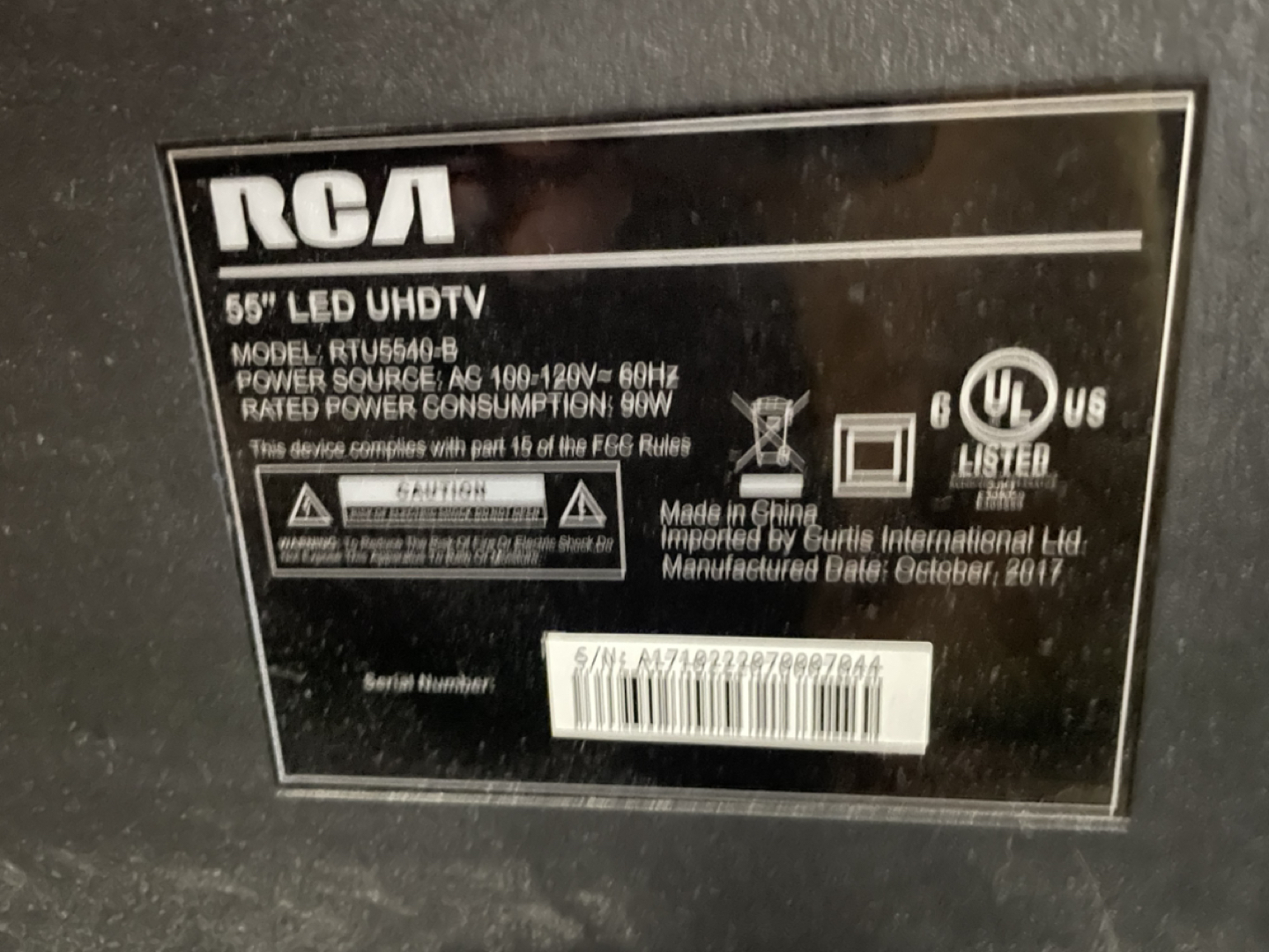 RCA 55” LED TV image indicator(2)