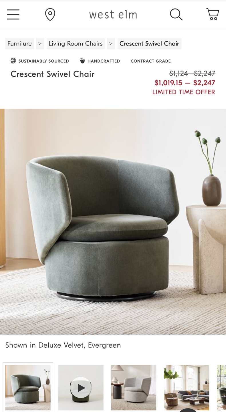 Pink Velvet West Elm Velvet Swivel Chair - photo 2