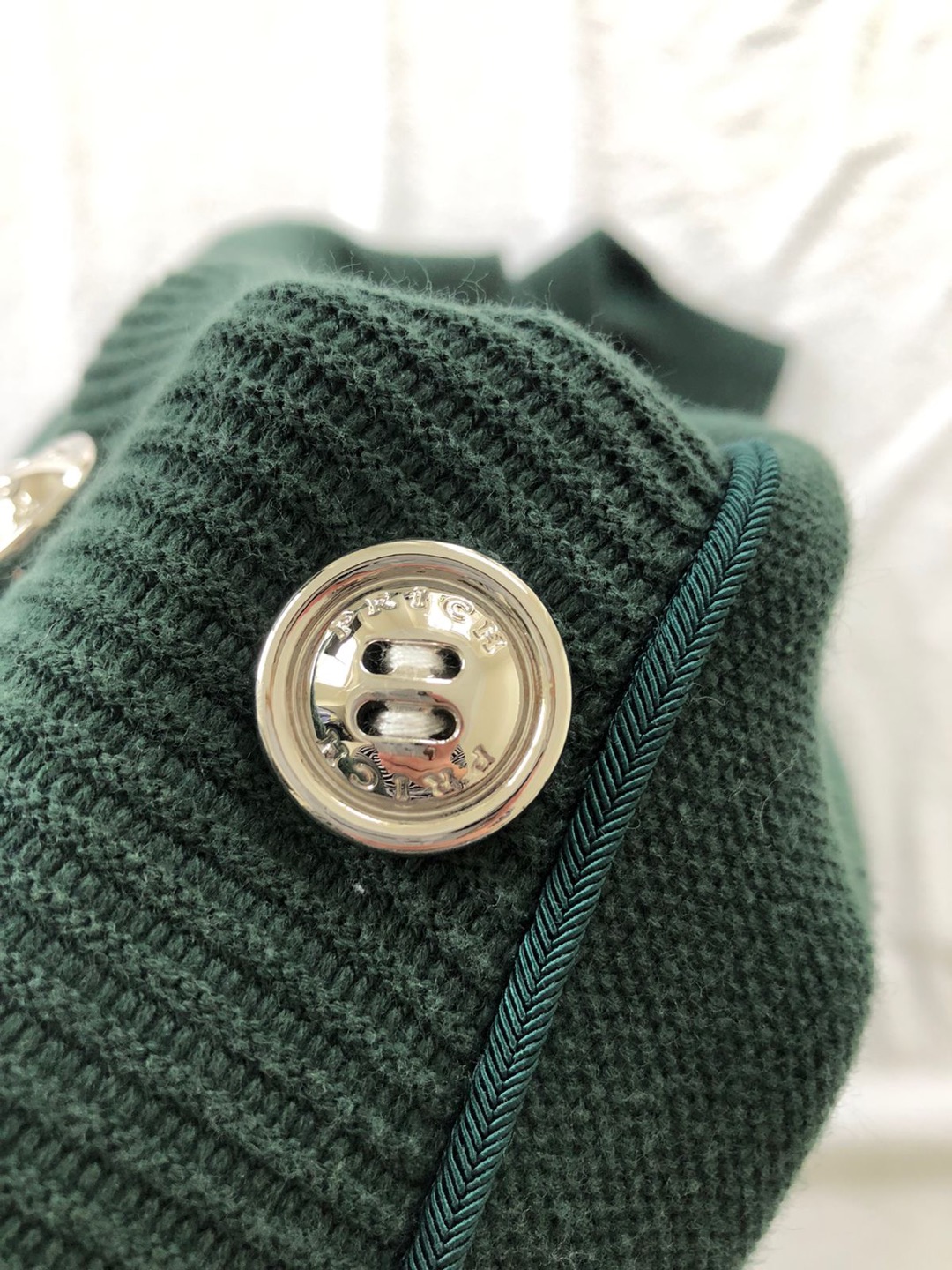 PRICH pride & rich green olive sweater, crochet, gold buttons, S - photo 4