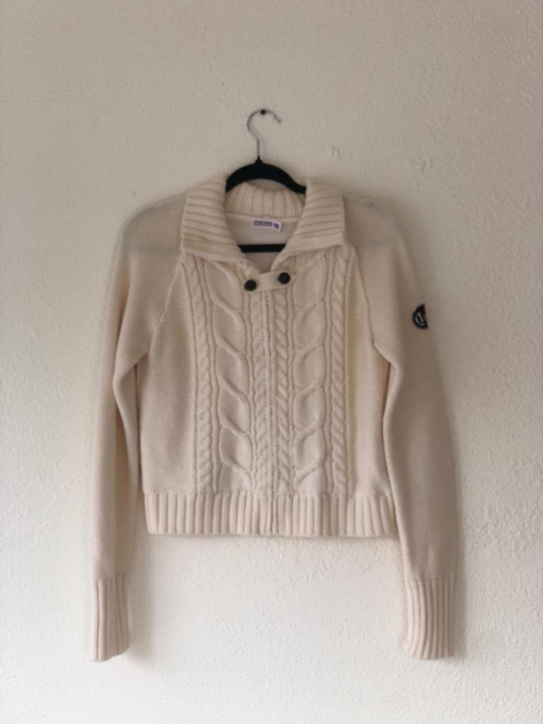 QQ DUCK, crochet, cream sweater, size Medium. thumbnail