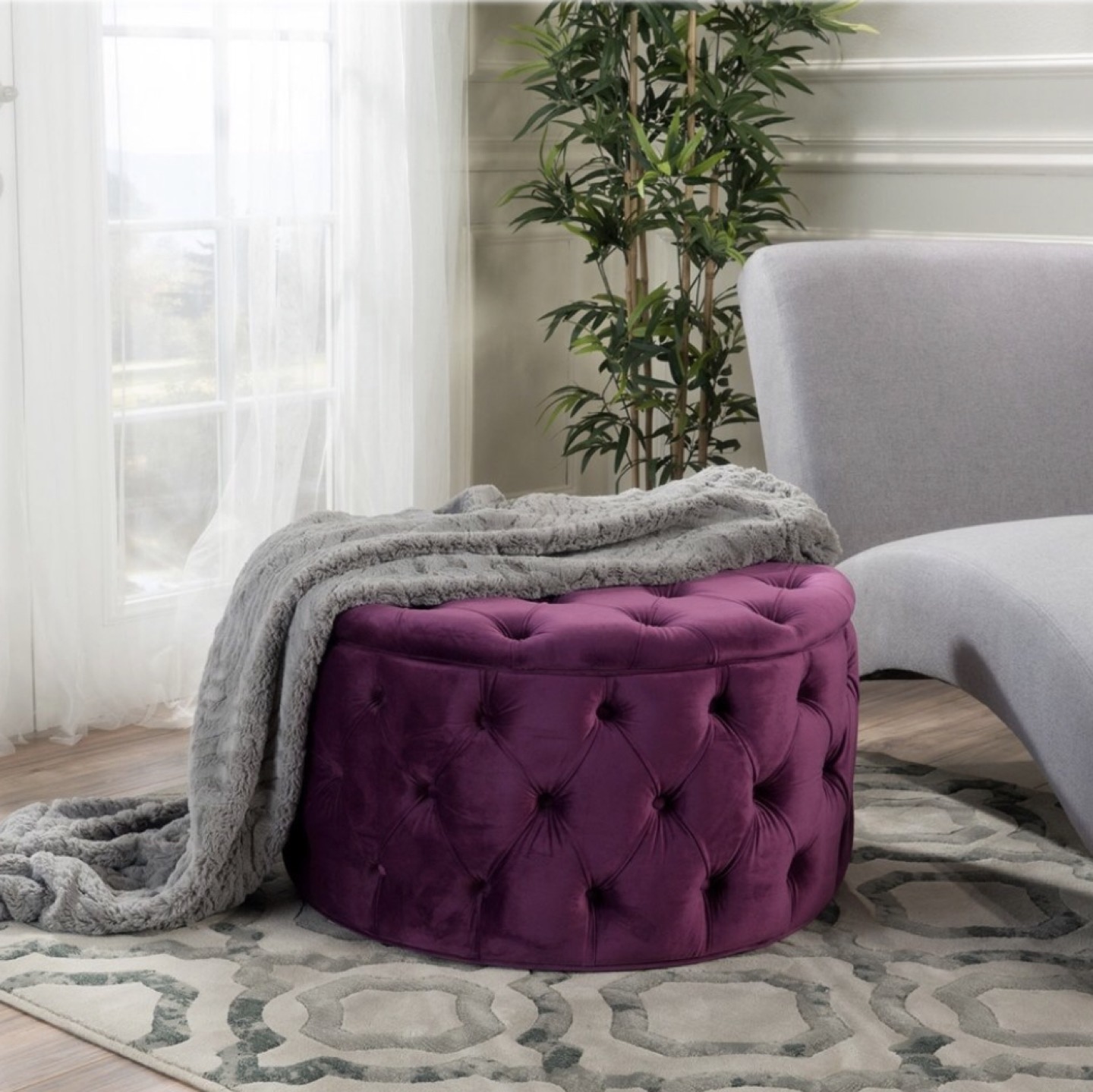 Round Velvet Ottoman - photo 3