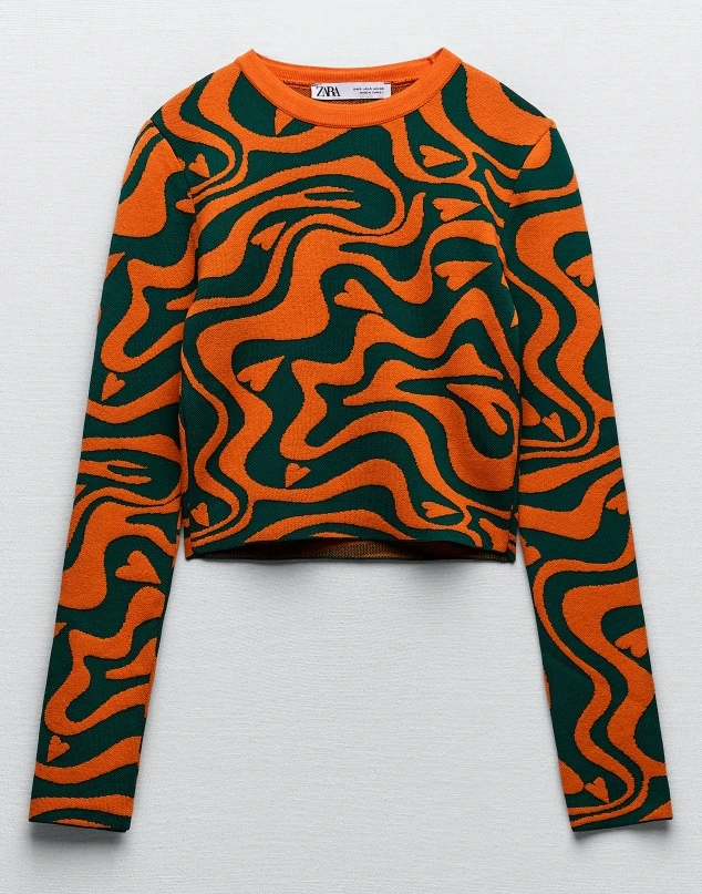 Zara JACQUARD KNIT TOP BRIGHT ORANGE . M size.