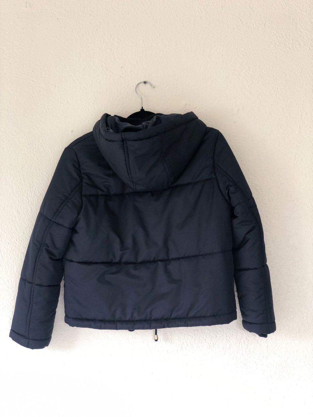 Topshop Hooded Puffer Jacket - Navy Blue, Size 4, golden zippers