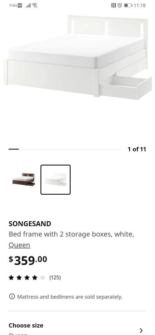 IKEA queen size white bed with storage