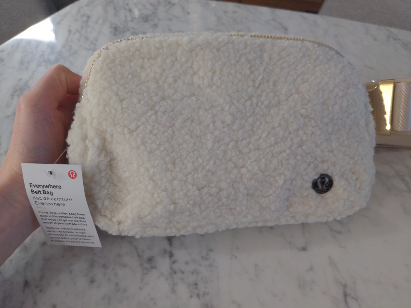 Everywhere Belt Bag Ivory Sherpa Fleece dupe
