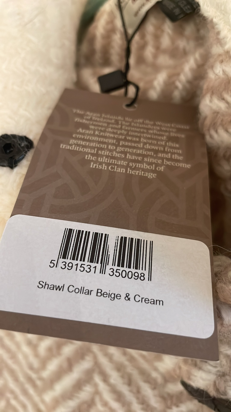 NWT - Authentic Aran Sweater Market Shawl in Beige and cream. thumbnail