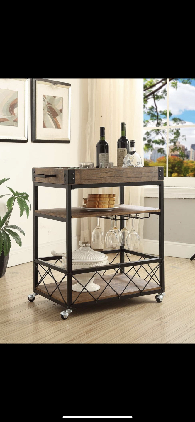 Vintage Brown Black Metal Serving Wine Tea Dining Kitchen Cart