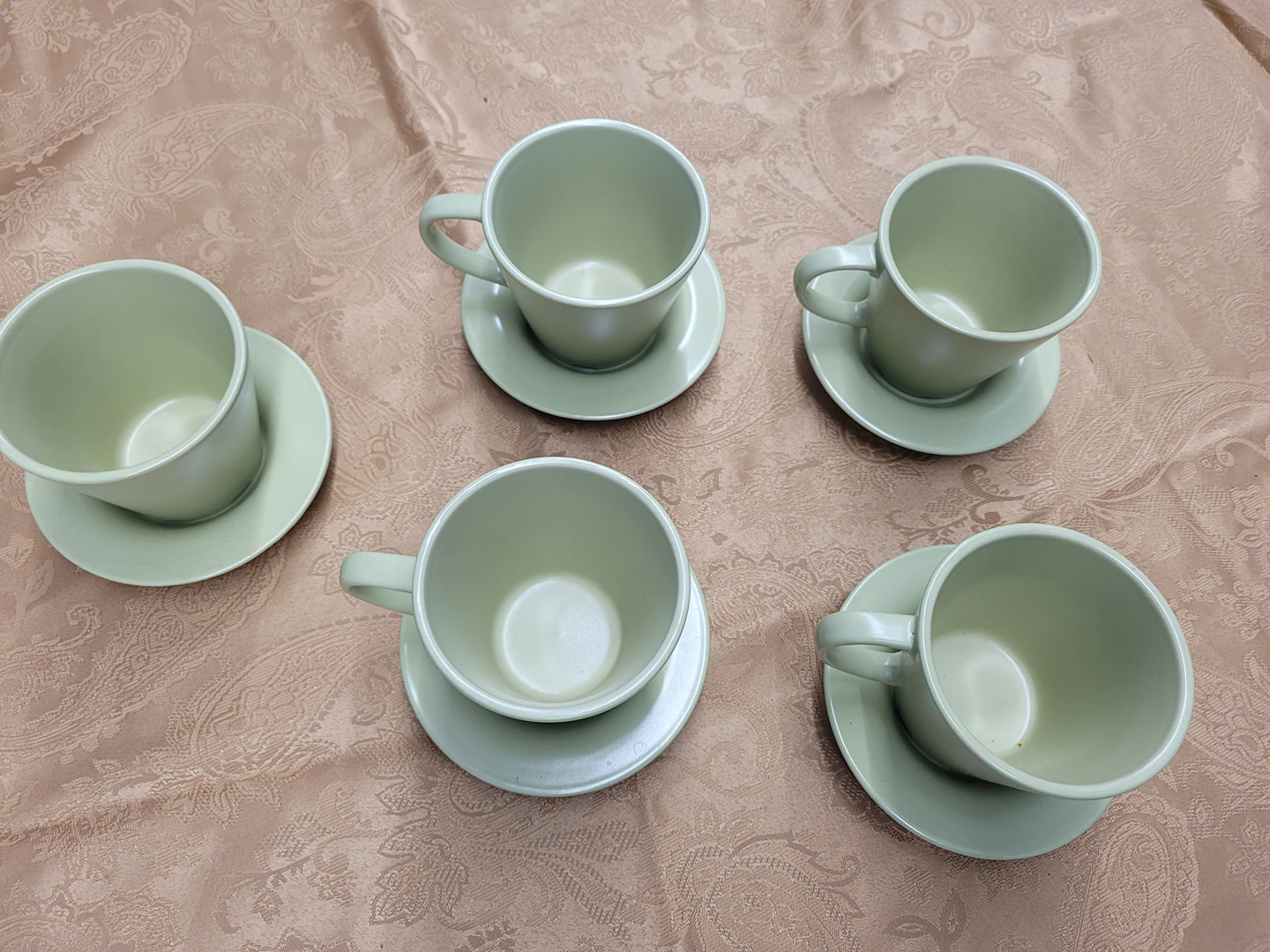 Set of 5 Green Teacups and Saucers thumbnail