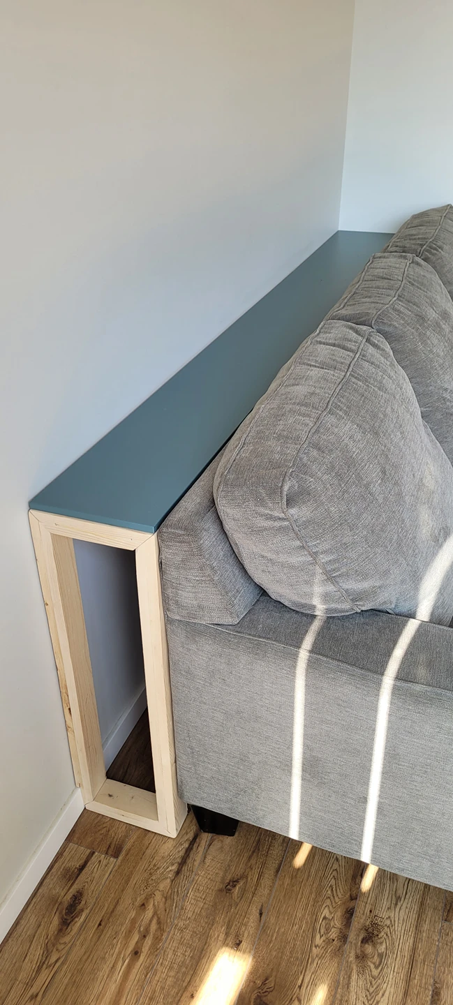 Grey suede couch with console table - photo 2