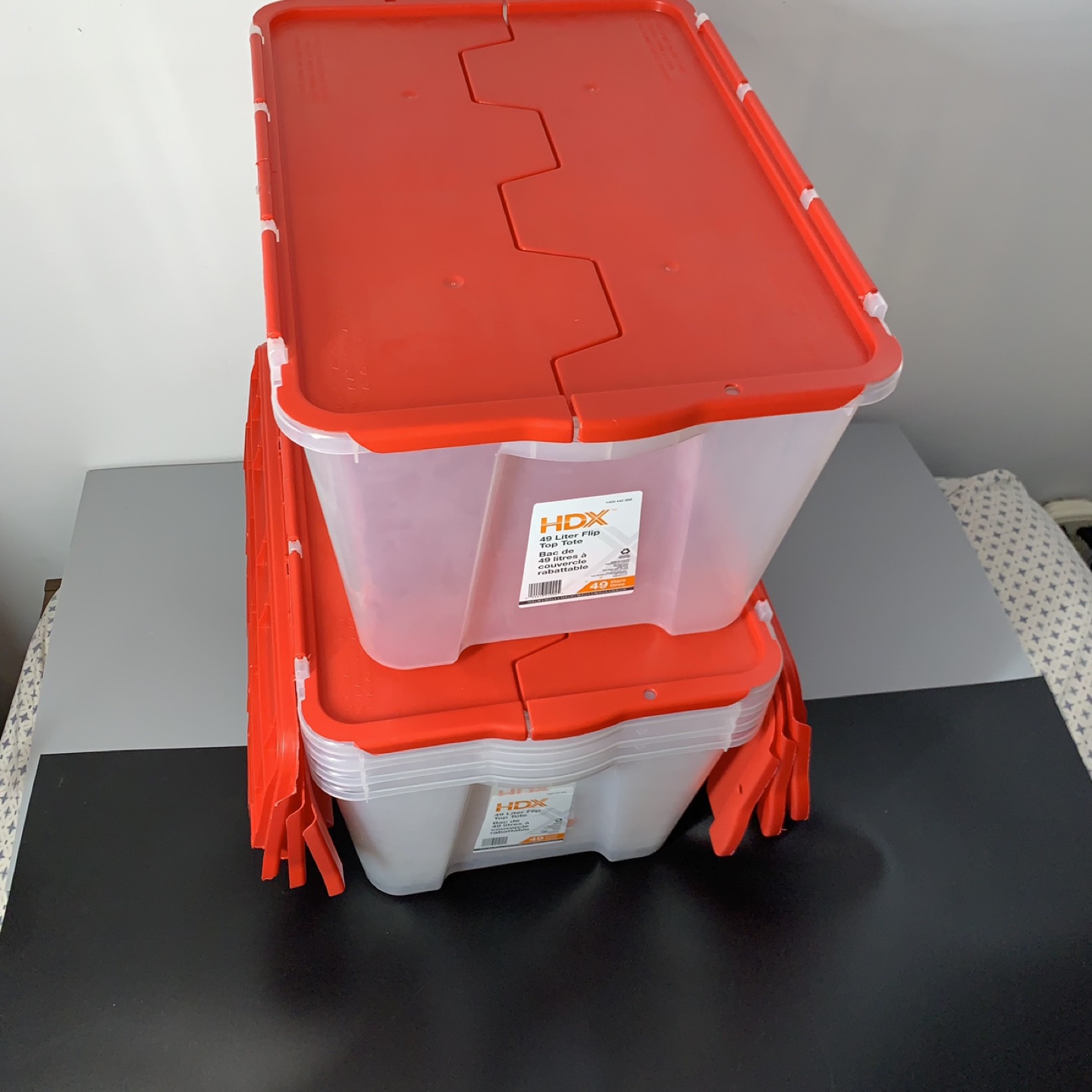 Lot Of 5: HDX 49L Flip-Top Storage Tote in Clear with Red Lid - photo 2