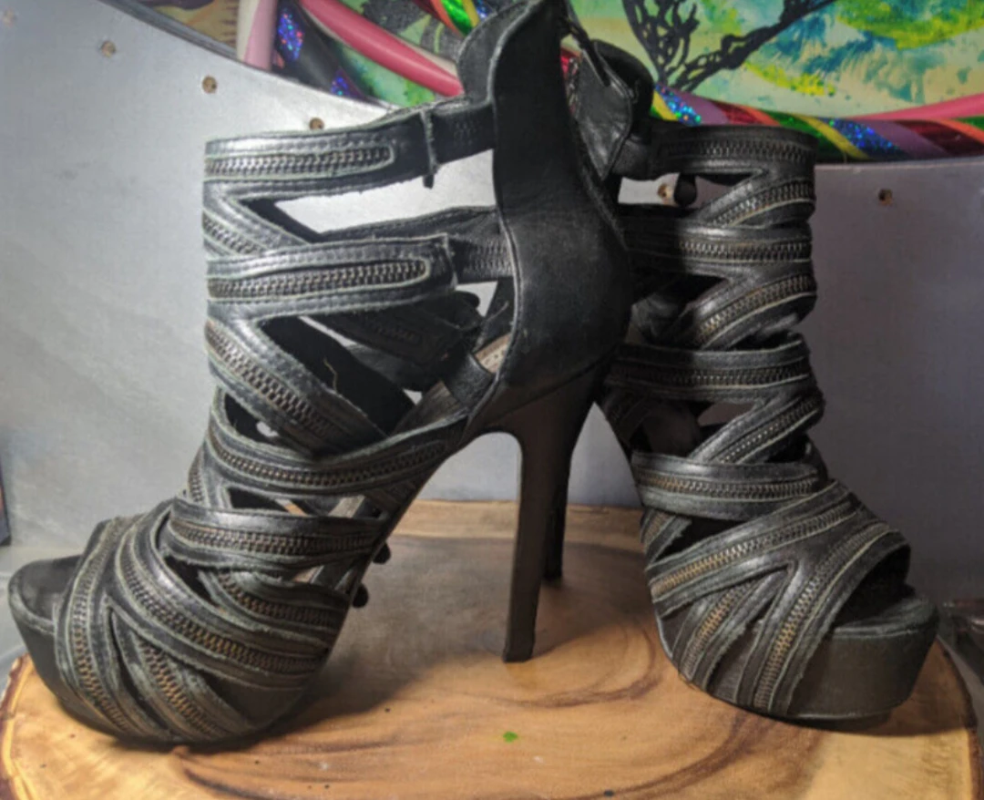 Zippered 6 inch black stillhetto heels 8 image indicator(2)