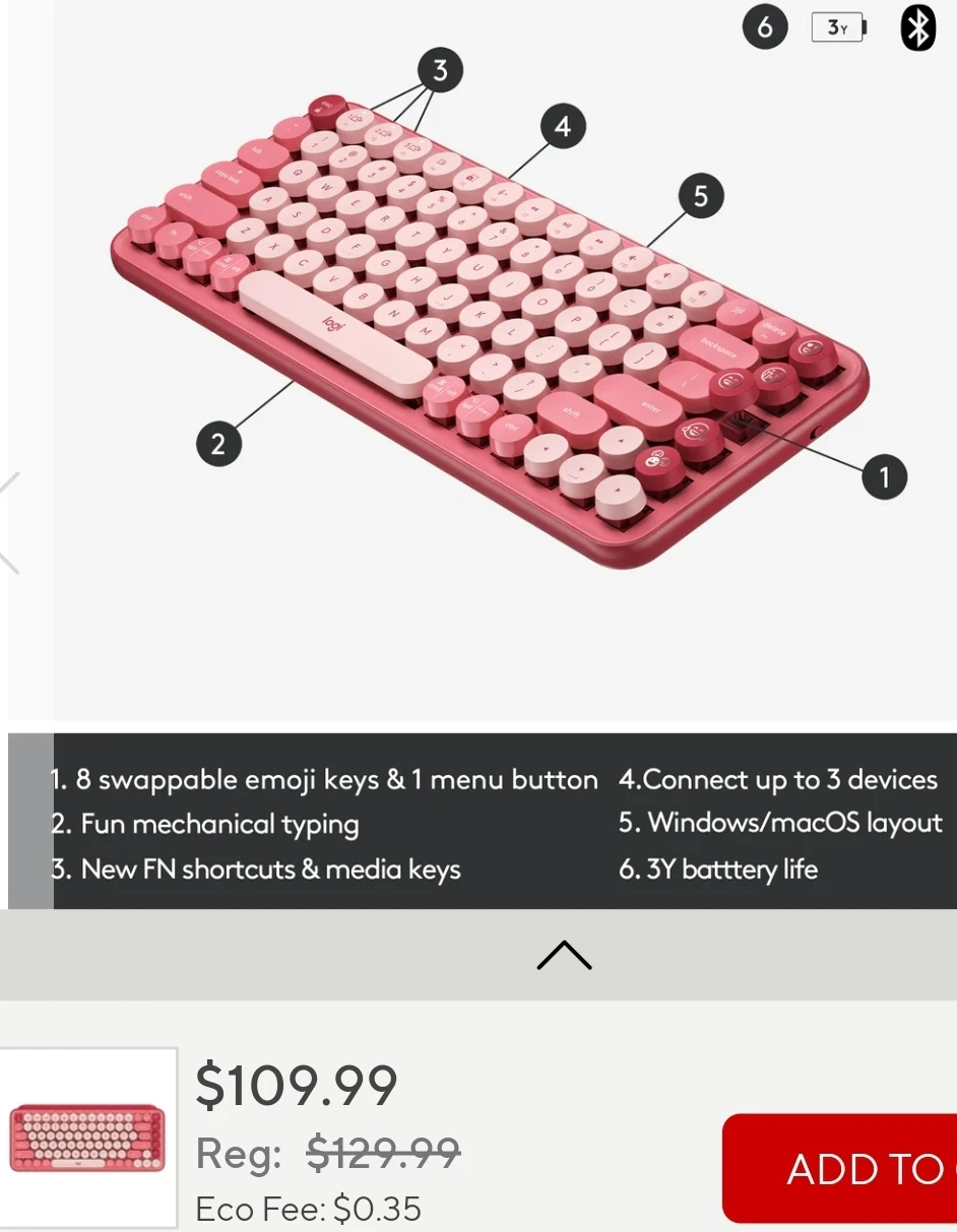 Logitech POP Keys Mechanical Wireless Keyboard - Heartbreaker image indicator(5)