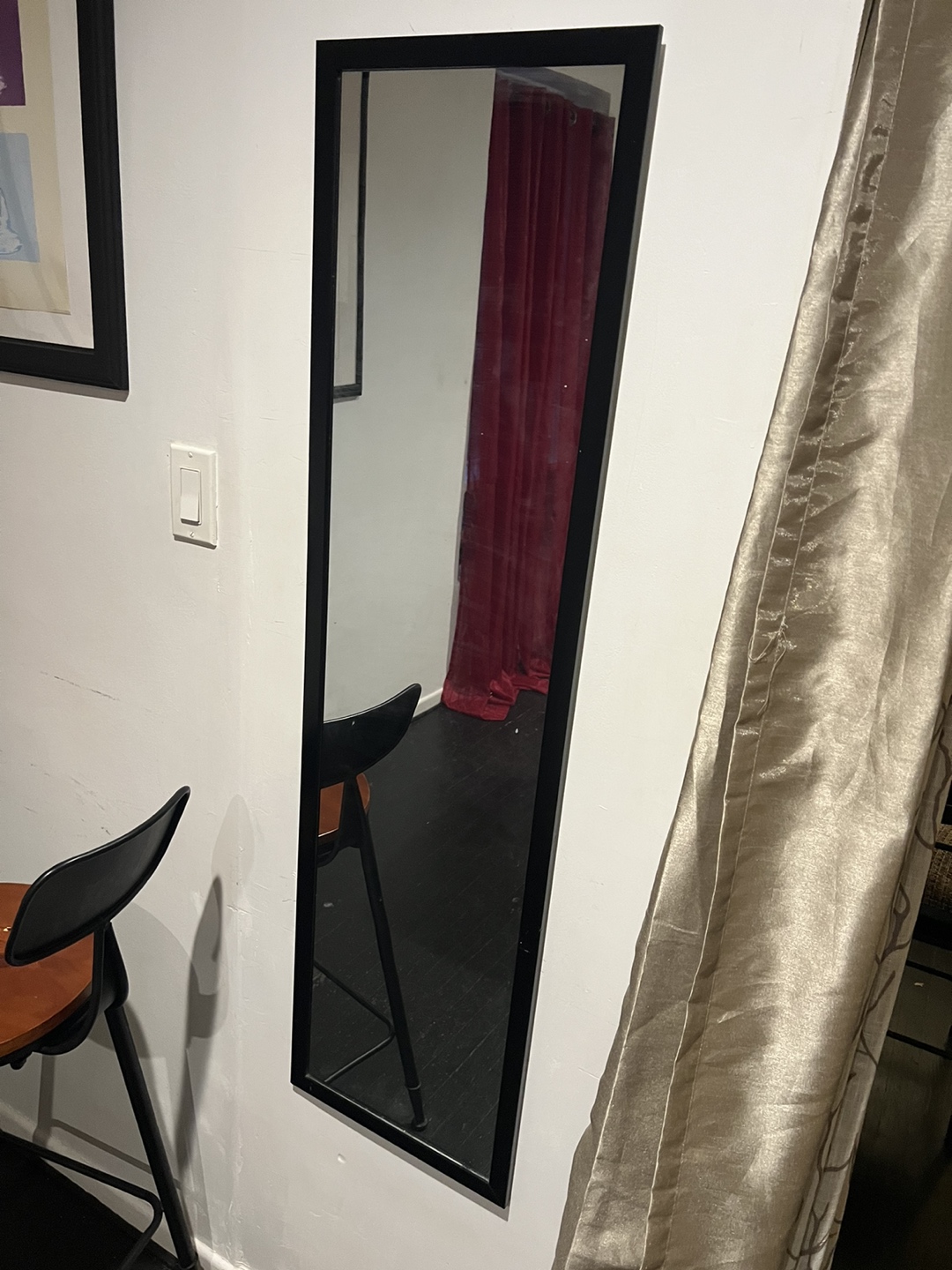 Skinny full length mirror w/ black frame thumbnail