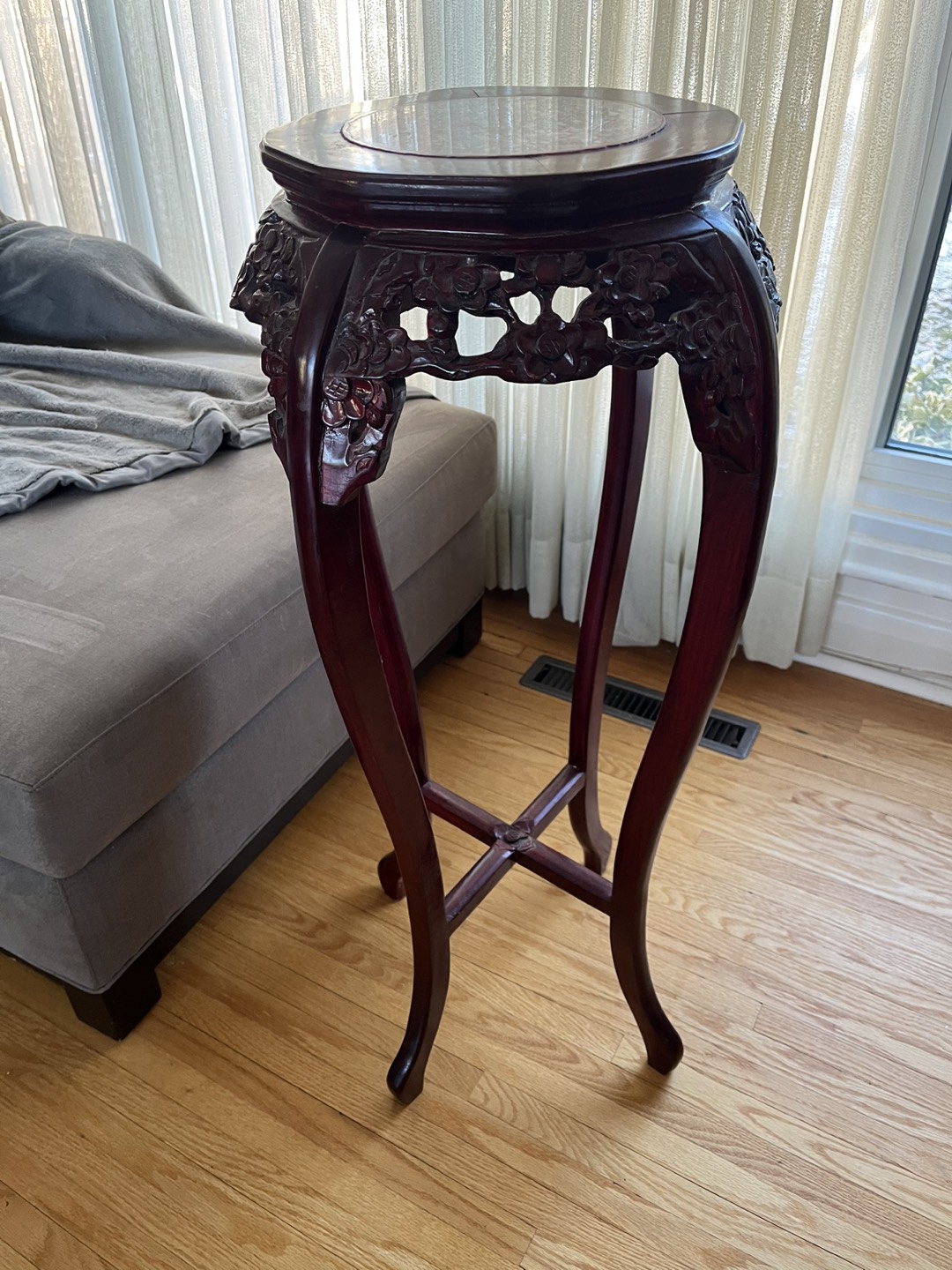 Chinese Marble Inlay Mahogany Pedestal or Plant Stand - photo 2