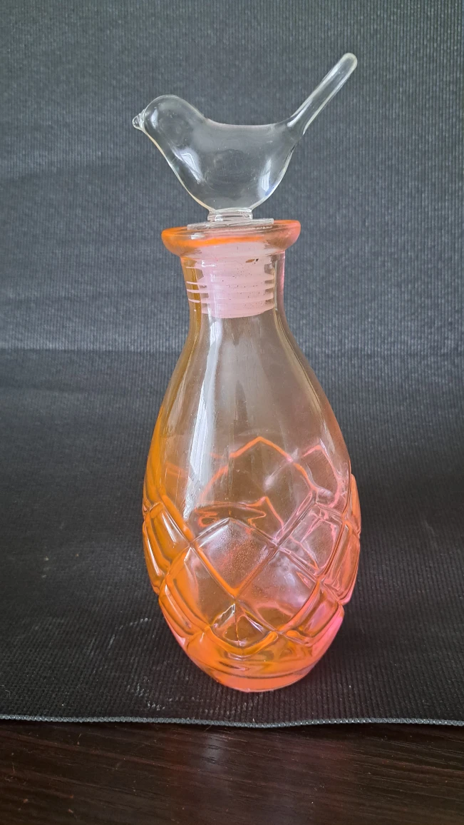 Vintage Pink Glass Decanter with bird Stopper thumbnail
