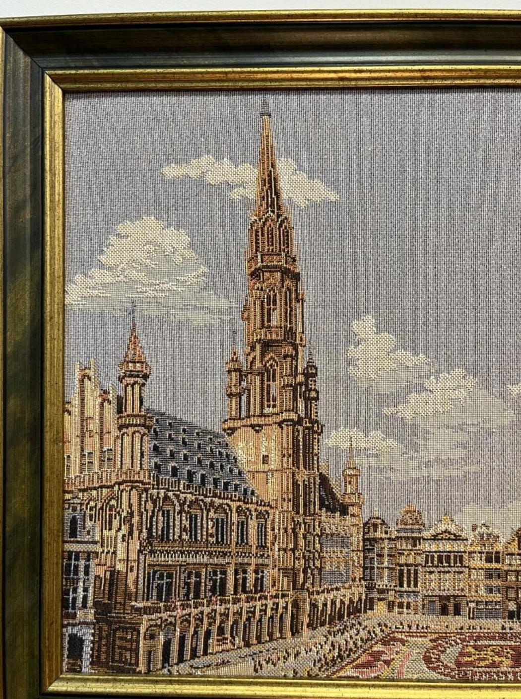 Vintage Framed Belgium Tapestry of  the Grand Place in Brussels. image indicator(2)