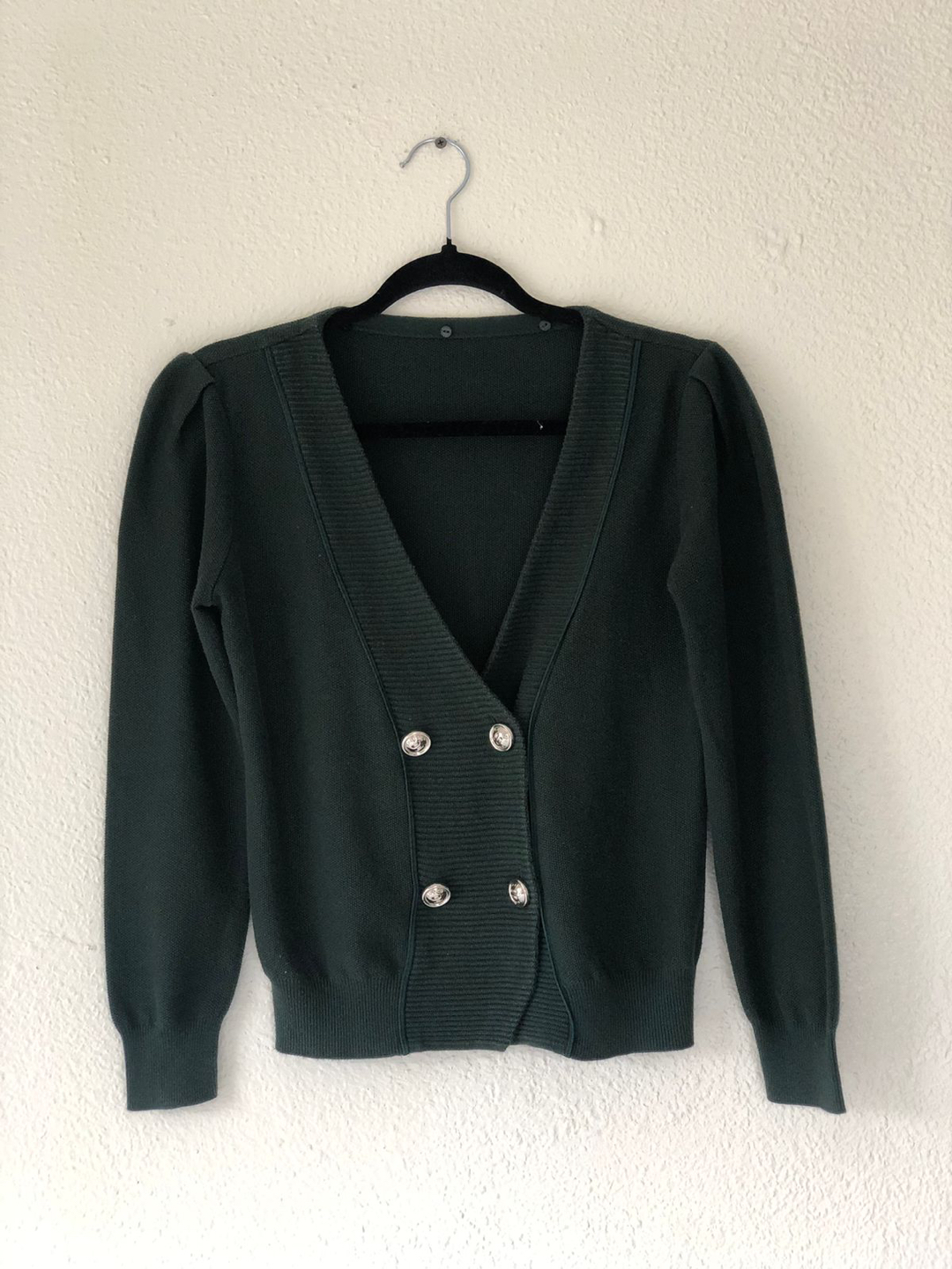 PRICH pride & rich green olive sweater, crochet, gold buttons, S thumbnail