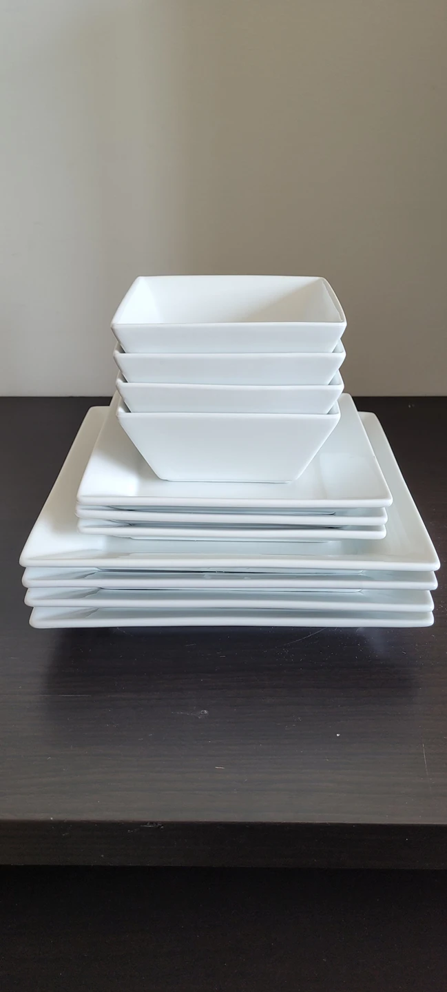 White square stoneware plates and bowls
