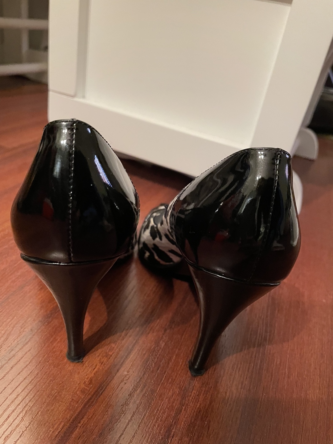 Anne Klein Dalmatian print open toe heels image indicator(3)