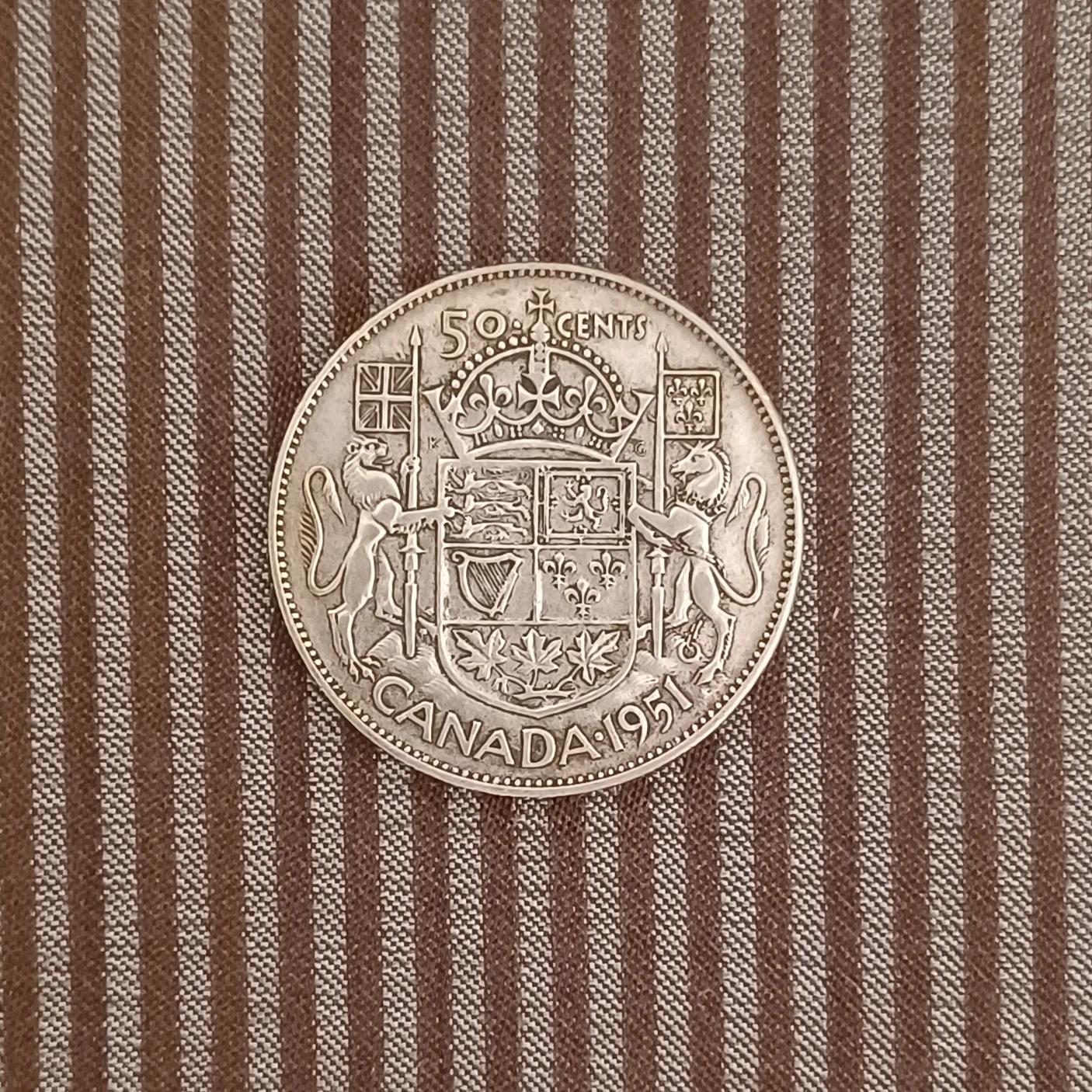1951 canada 50 cents silver coin VF 30 thumbnail