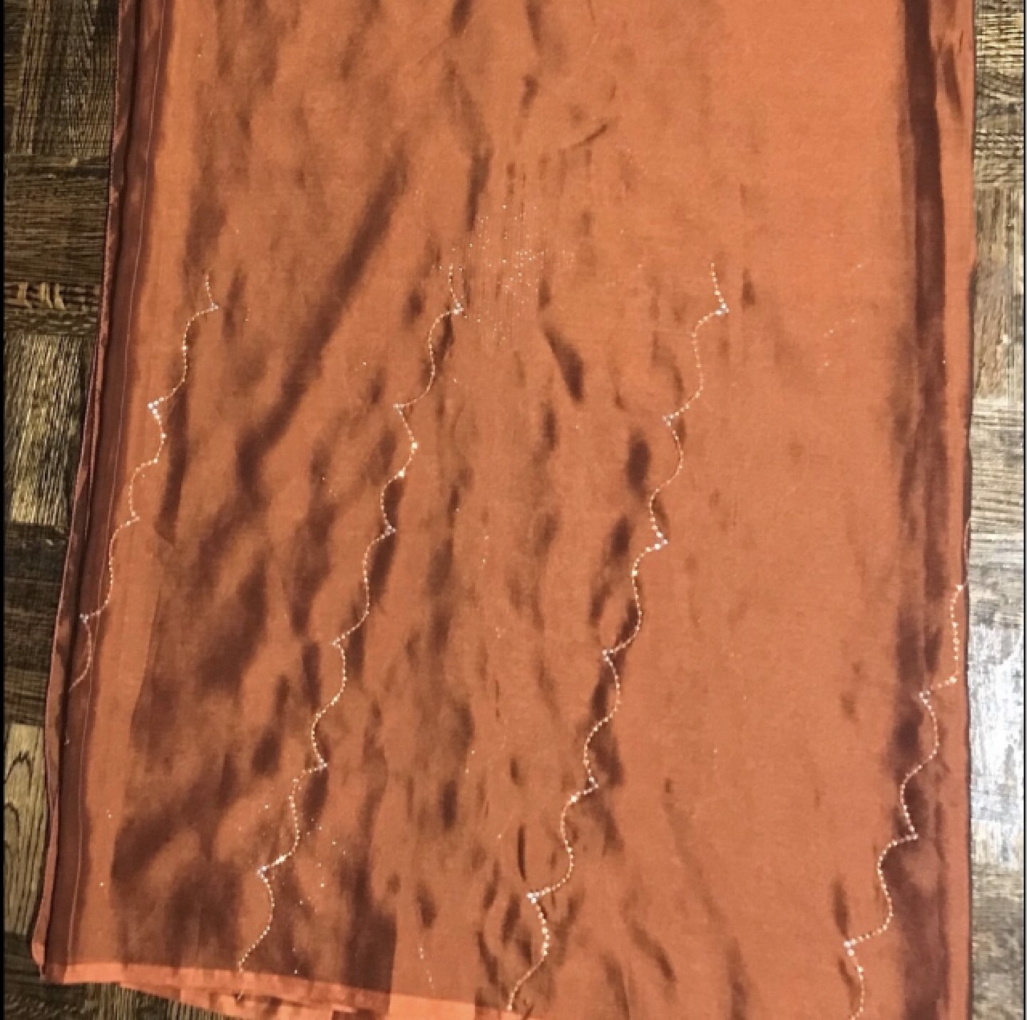 🏀 Rusty/Burnt Orange Saree/ Polka Dot Fabric image indicator(3)