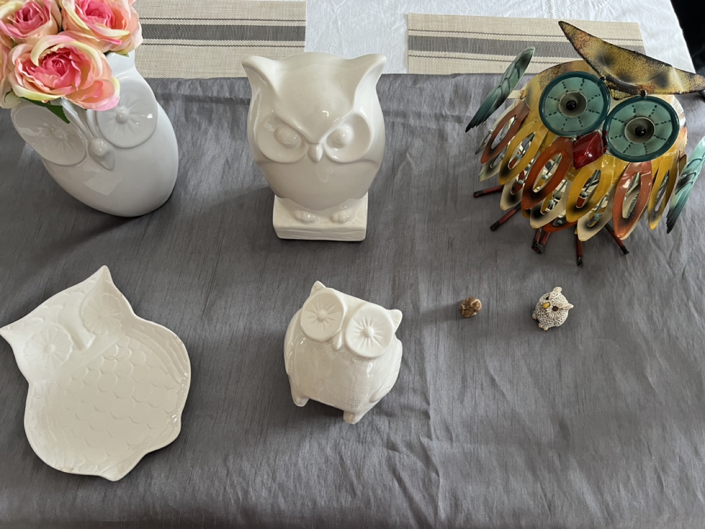 Owl collection and grey table cloth with delivery thumbnail