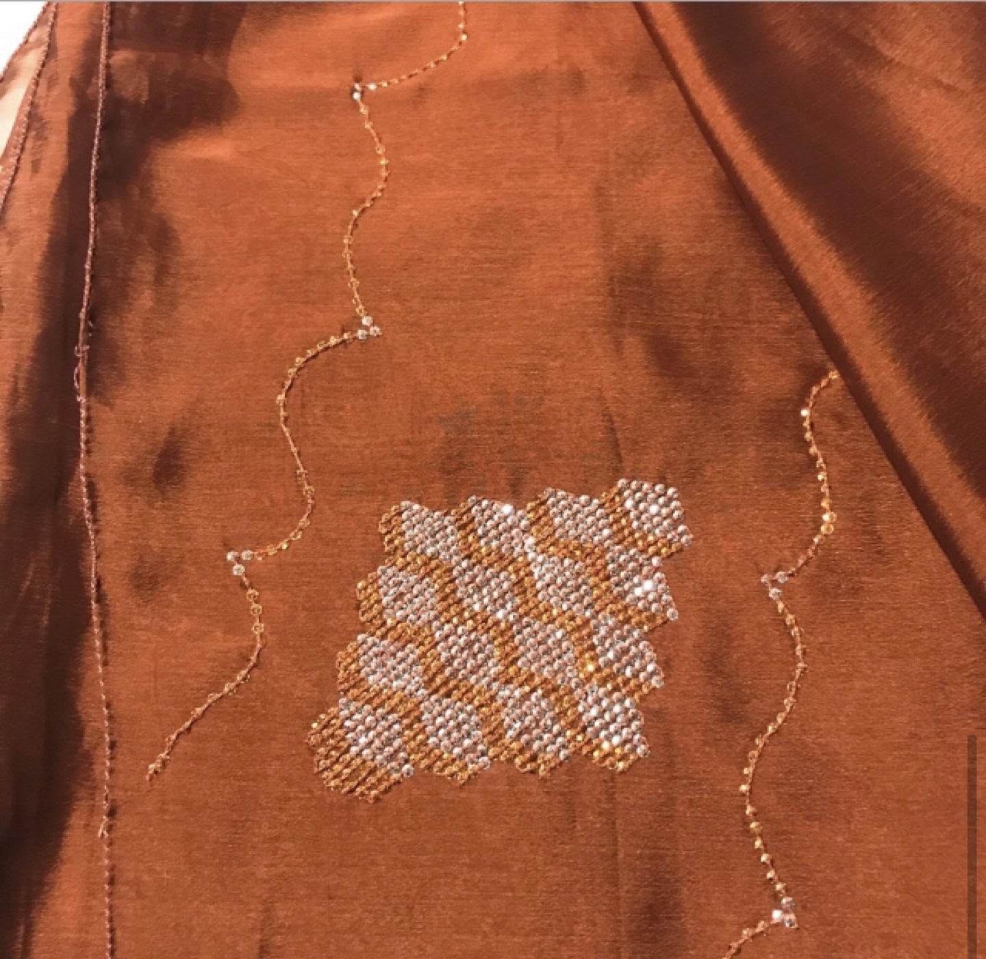 🏀 Rusty/Burnt Orange Saree/ Polka Dot Fabric image indicator(5)