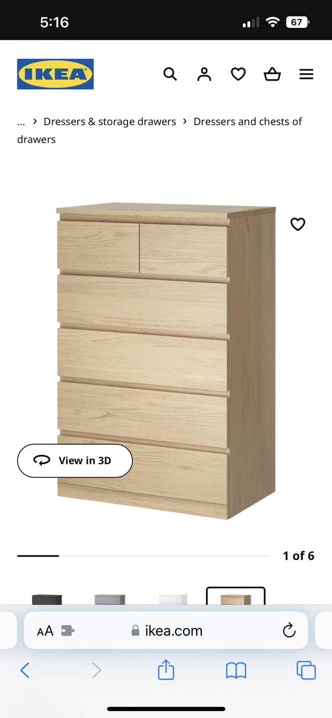 MALM 6 Drawer Dresser - pickup only