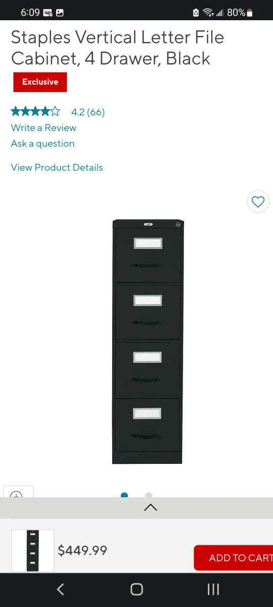 Staples 4-Drawer Vertical Legal File Cabinet - Black thumbnail