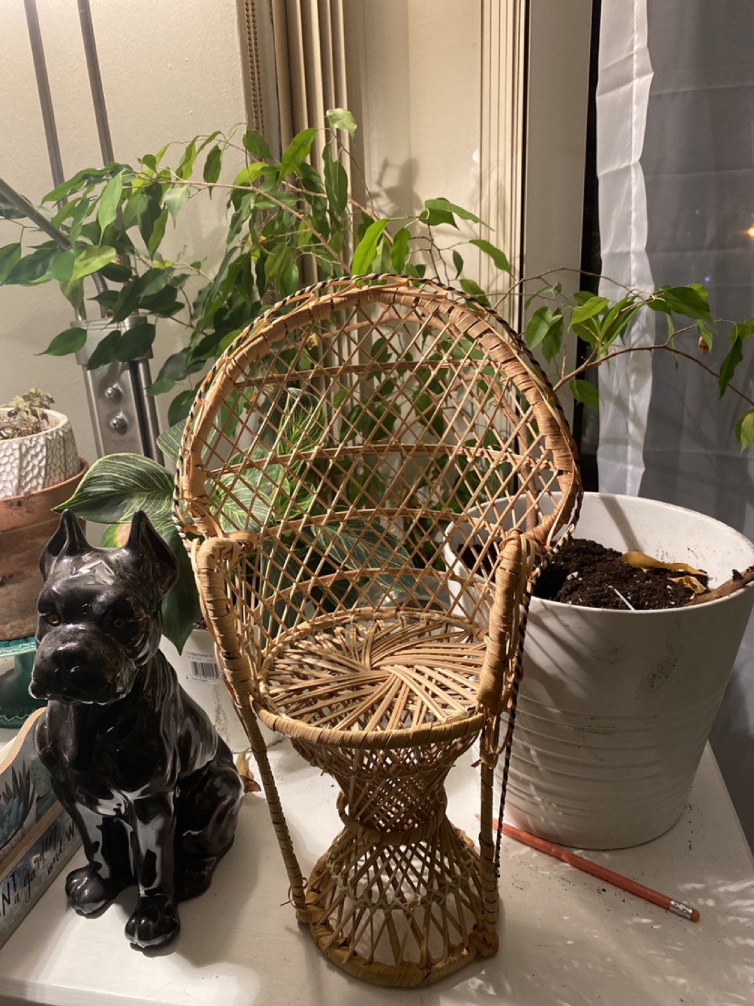 Wicker rattan mini plant stand thumbnail
