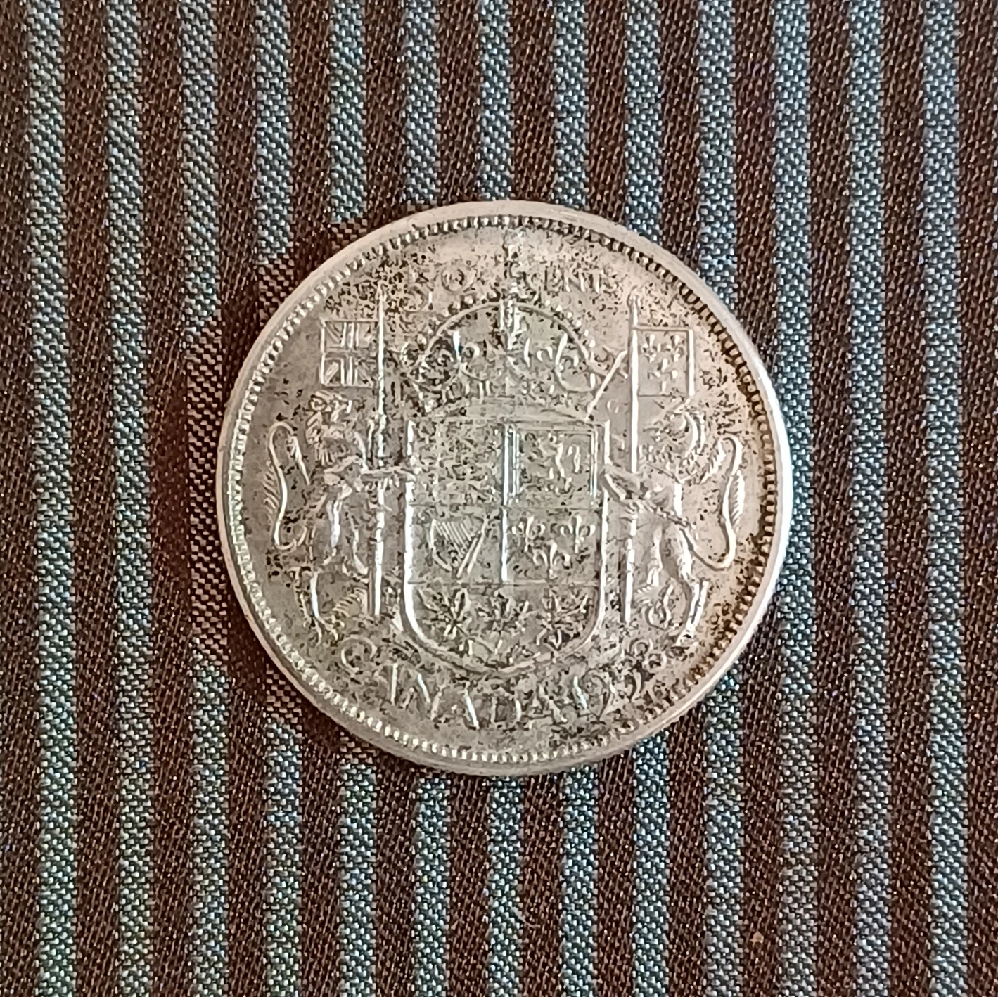 1958 canada 50 cents silver coin AU 55 thumbnail