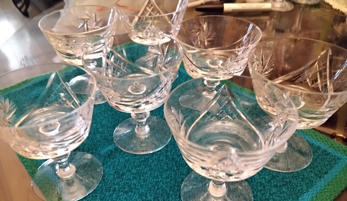 Vintage Pinwheel Crystal Ice Cream Footed Cups  and Plates image indicator(2)