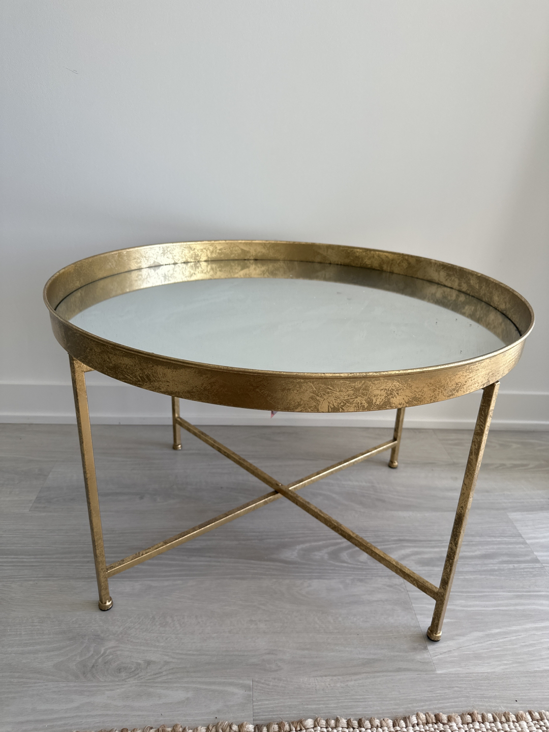 Mirrored Lift Top Cross Legs Coffee Table w/ Removable Tray - photo 4