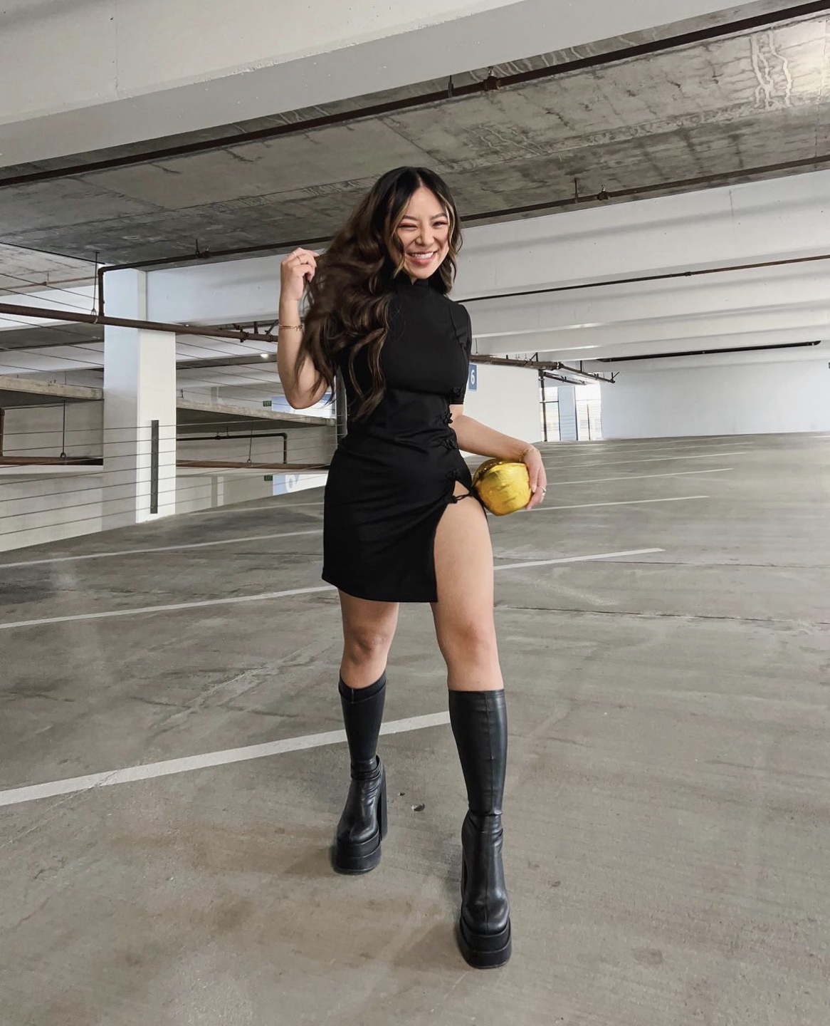 Black Mini Split Chinese Dress thumbnail