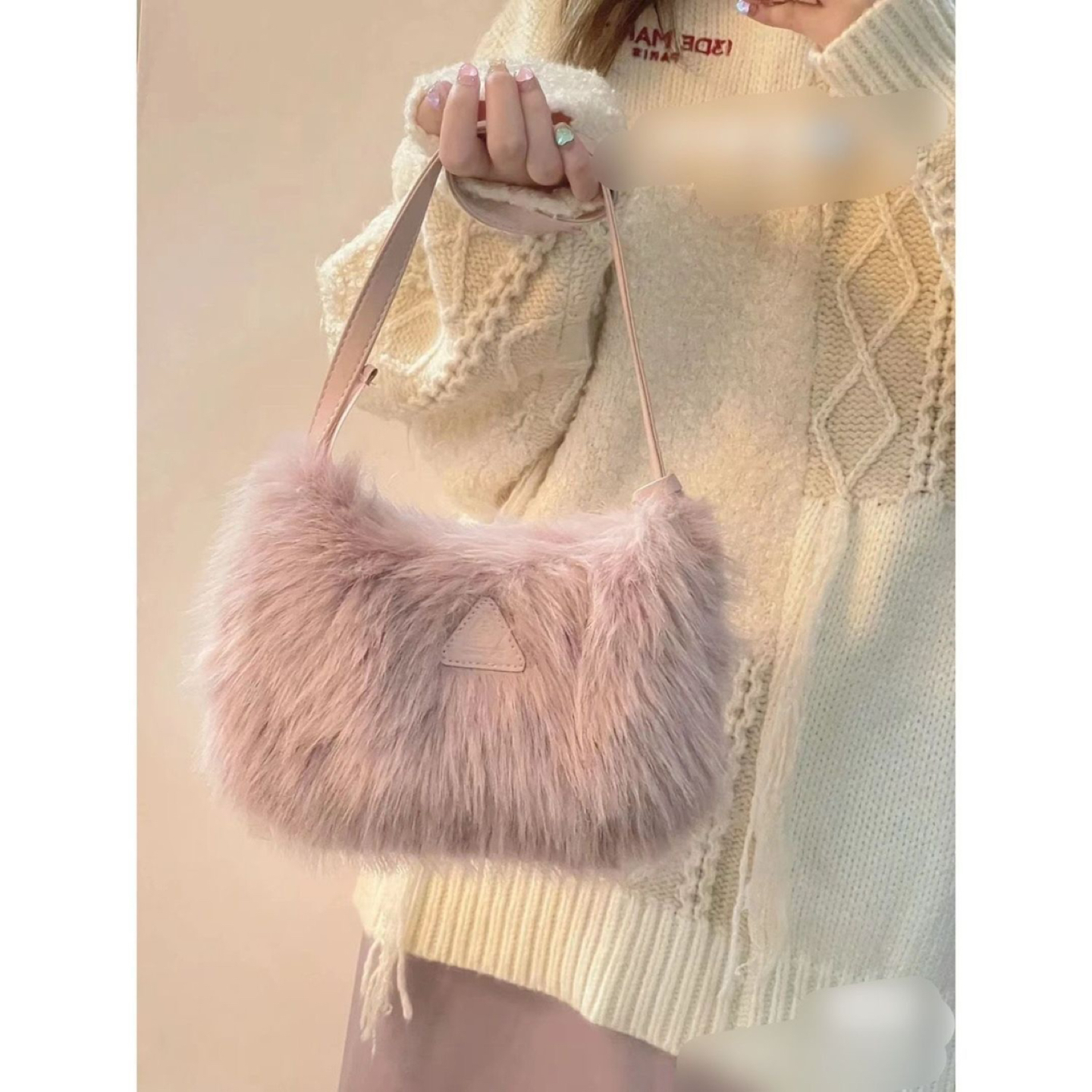 New 3CE Pink Fluffy Shoulder Bag