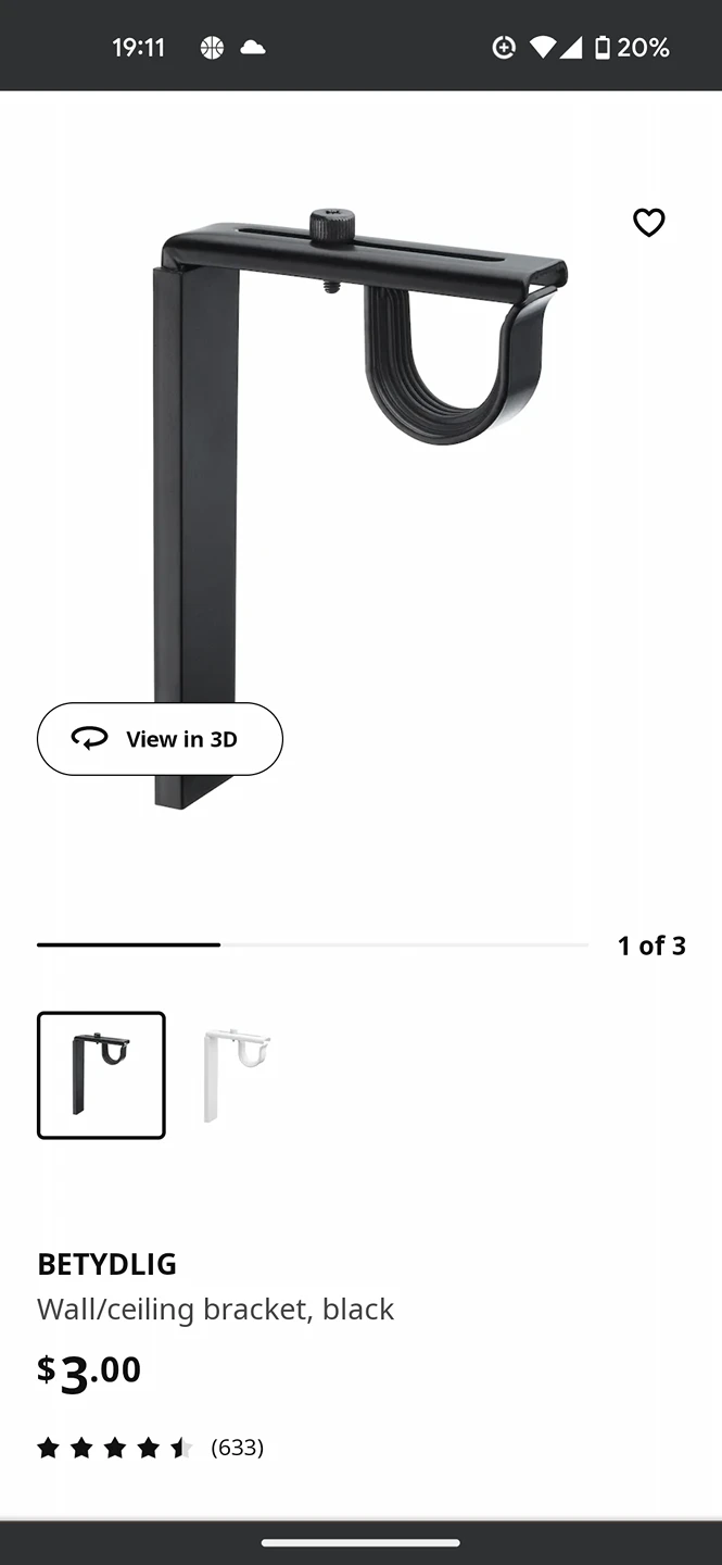 IKEA BETYDLIG CURTAIN ROD BRACKET thumbnail