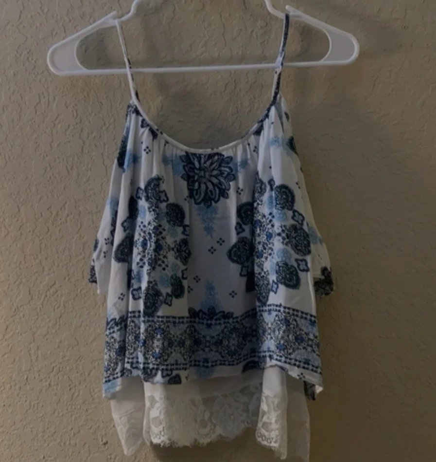 Ivory / blue off the shoulder top - photo 3