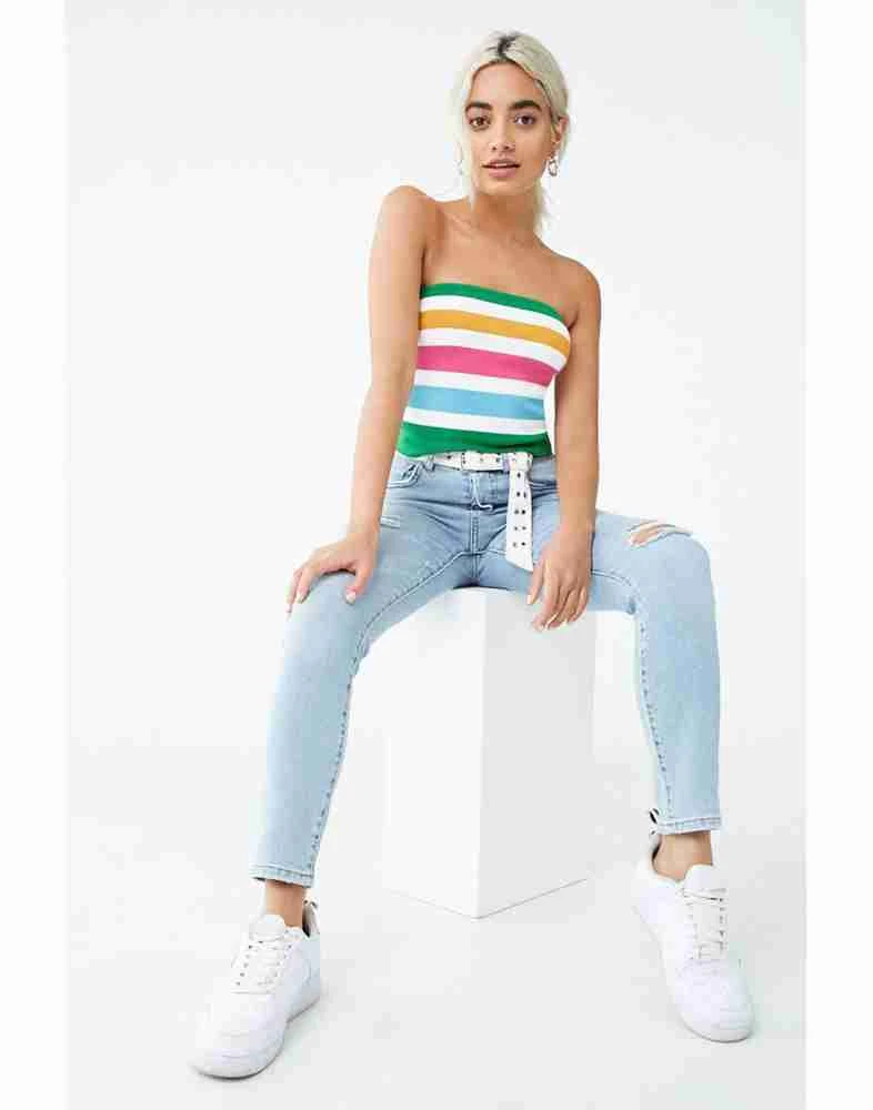 Forever 21 cropped multi color striped tops image indicator(2)