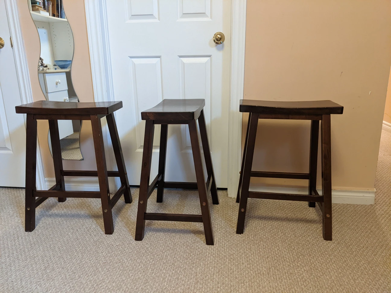 Set of 3 Wooden Saddle seat Stools thumbnail