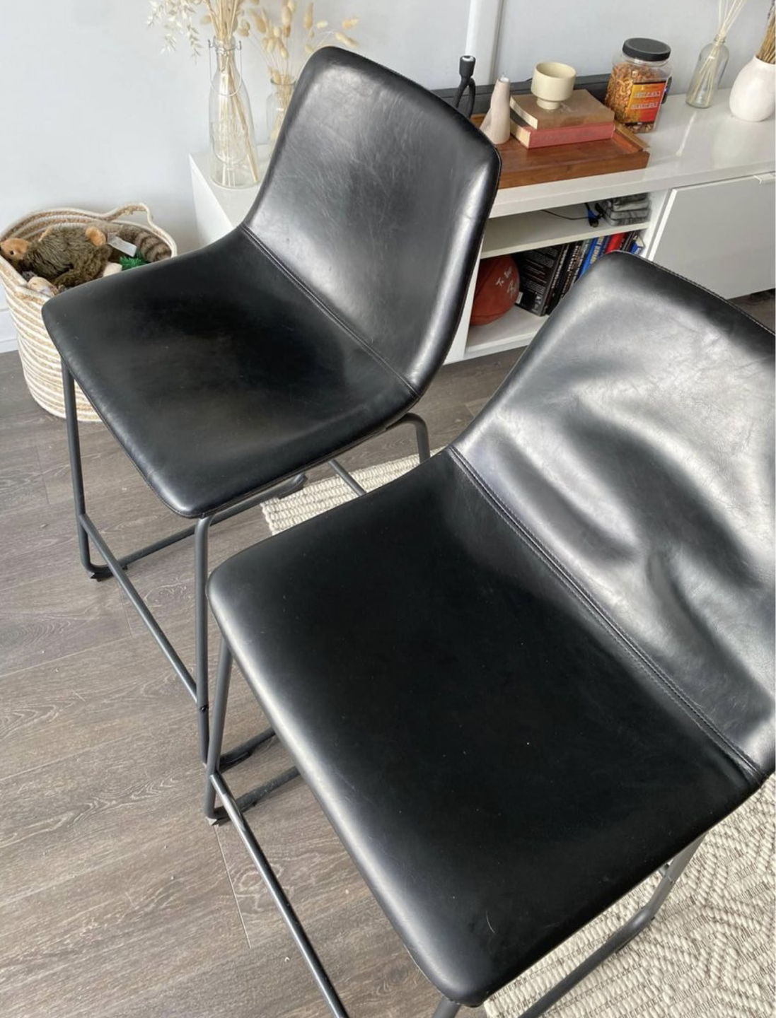Two Black Leather Bar stool - 2 available (Priced each)