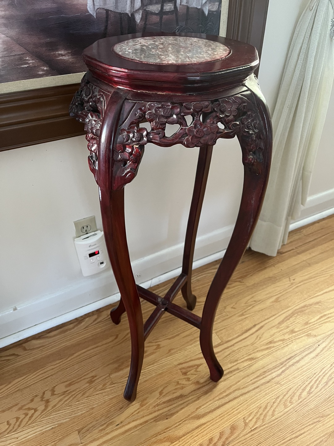 Chinese Marble Inlay Mahogany Pedestal or Plant Stand - photo 3